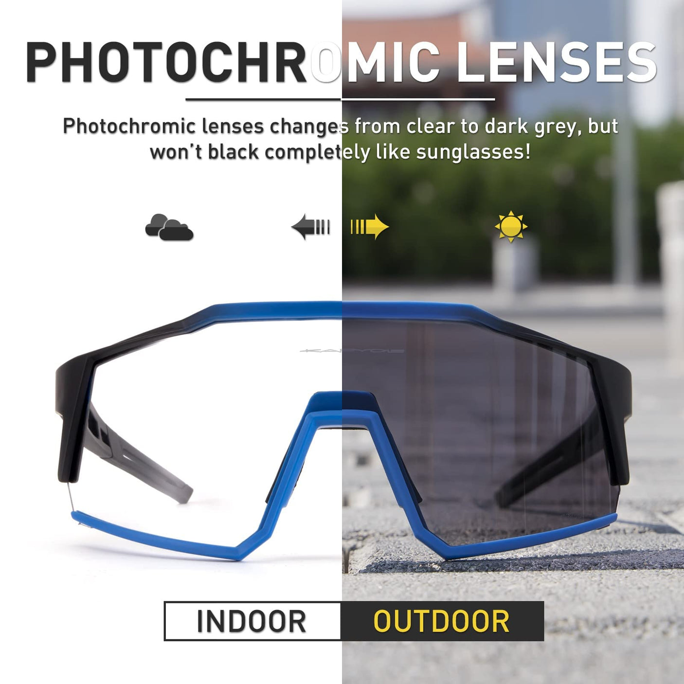 KAPVOE Photochromic Cycling Glasses MTB Clear Mountain Bike Transition Bicycle Sunglasses for Men Women - K9022