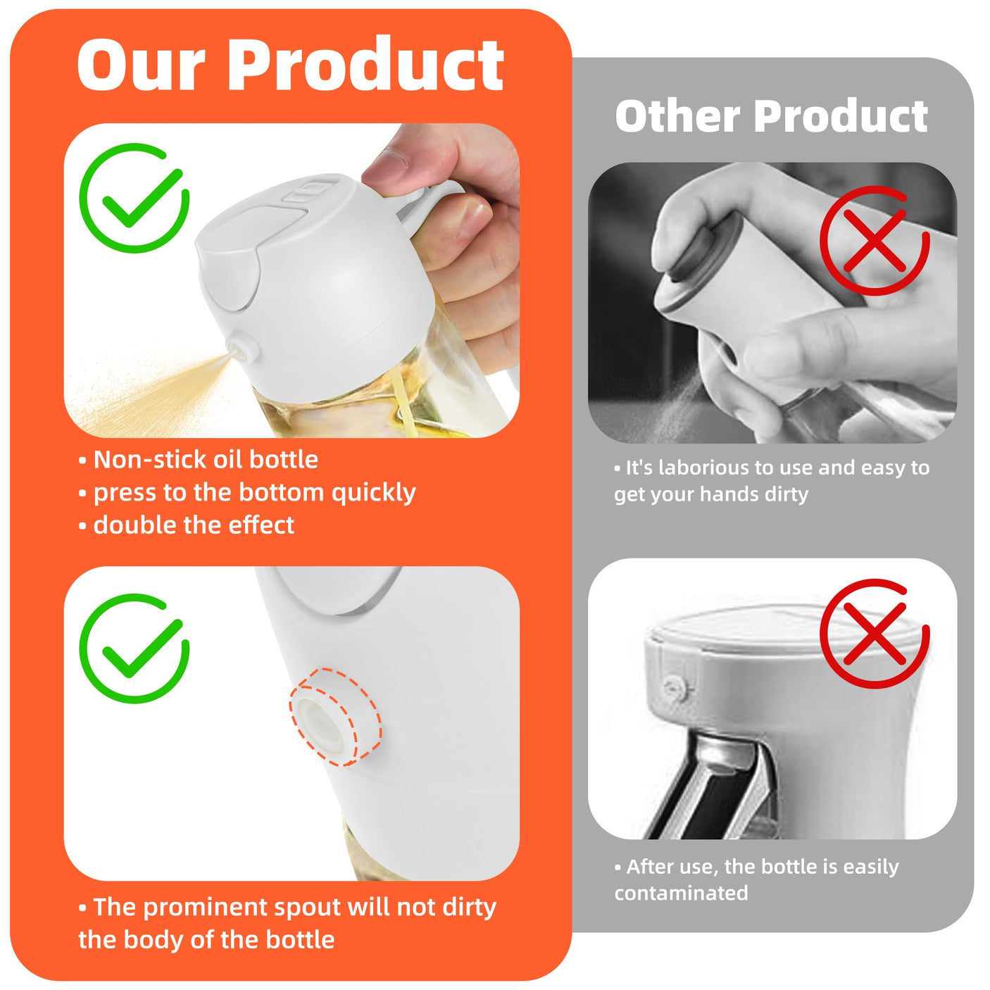 TrendPlain 16oz/470ml Glass Olive Oil Sprayer for Cooking - 2 in 1 Olive Oil Dispenser for Kitchen Gadgets, Air Fryer, Salad, and BBQ - Navy