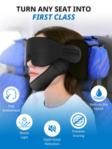 Airplane Pillow Combo with Chin Strap, Travel Pillows for Airplanes with Sleep Eye Mask, Plane Pillow for Long Flights, Car Road Trip, 360° Headrest, Stop Bobblehead, Black