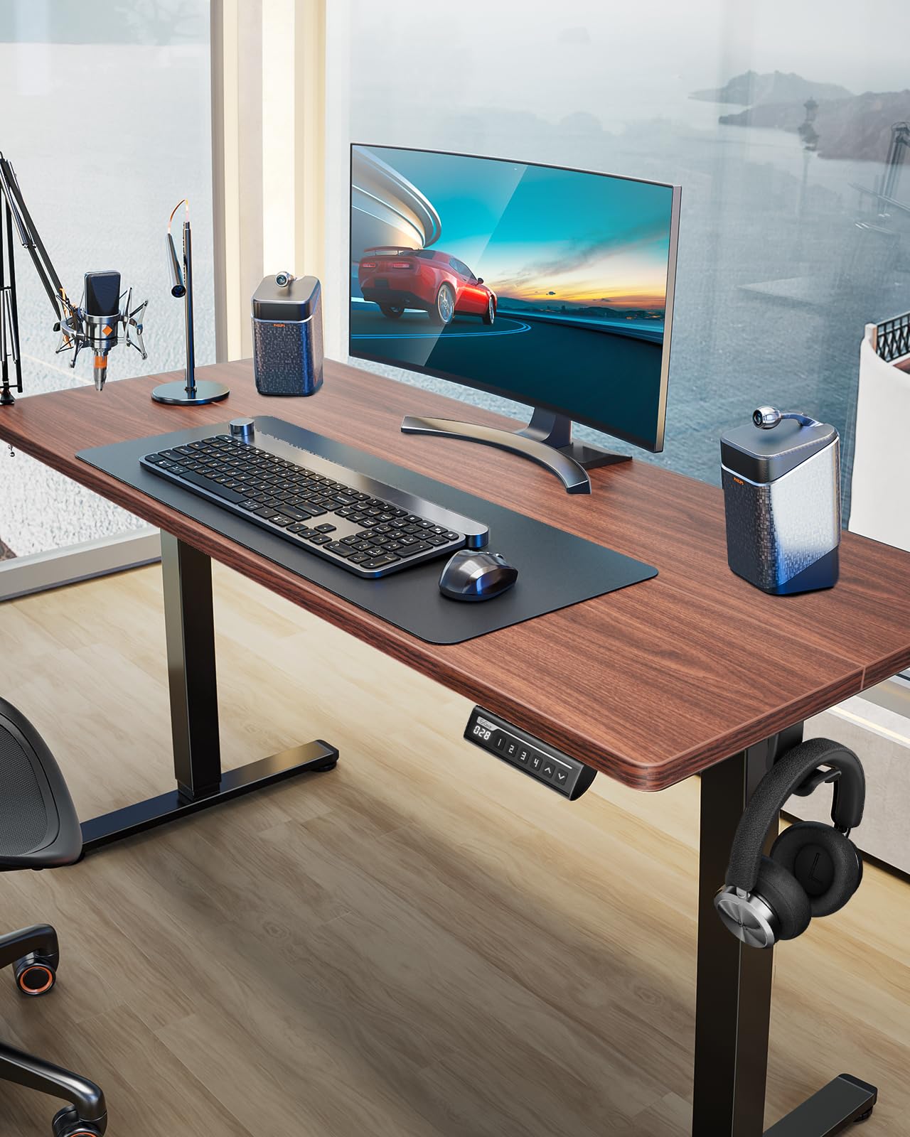 ErGear Height Adjustable Electric Standing Desk, 55 x 28 Inches Sit Stand up Desk, Large Memory Computer Home Office Desk with Two-Piece Desktop (Black)