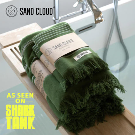 Sand Cloud Turkish Bath Towels Bundle for Bathroom, Set of 4 (Classic Green) - Large Size - 100% Certified Organic Cotton Yarn is Lightweight, Soft & Absorbent - Premium Bath Towels Dry Faster