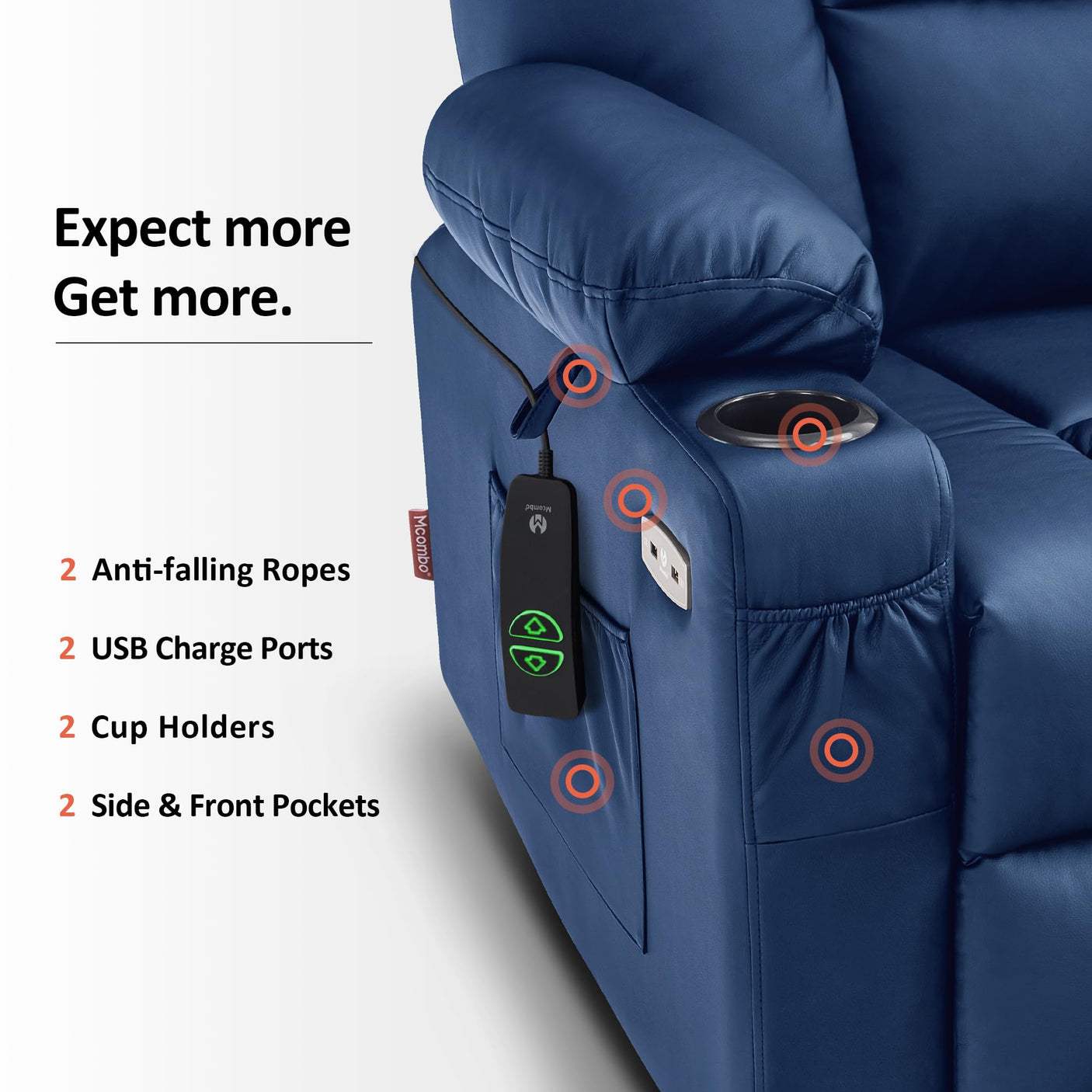 MCombo Power Lift Recliner Chair for Elderly, Lift Chair with Heat and Massage, USB Ports, Cup Holders, Faux Leather 7519 (Medium, Dark Brown)