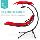 Best Choice Products Outdoor Hanging Curved Steel Chaise Lounge Chair Swing w/Built-in Pillow and Removable Canopy -Red