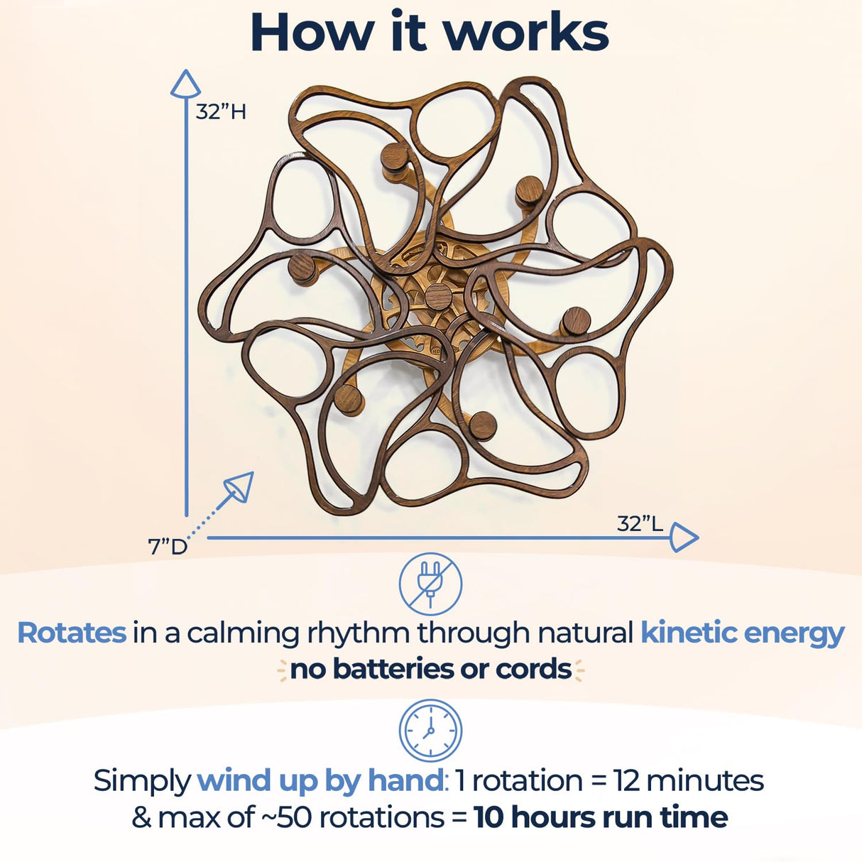 Mindsight Moving Kinetic Wall Art - Wind up to power peaceful motion (no battery) - Calming Wall Décor for Living Room, Office, Bedroom, Kitchen - Hand Crafted Wood - Ripple, Canyon Brown