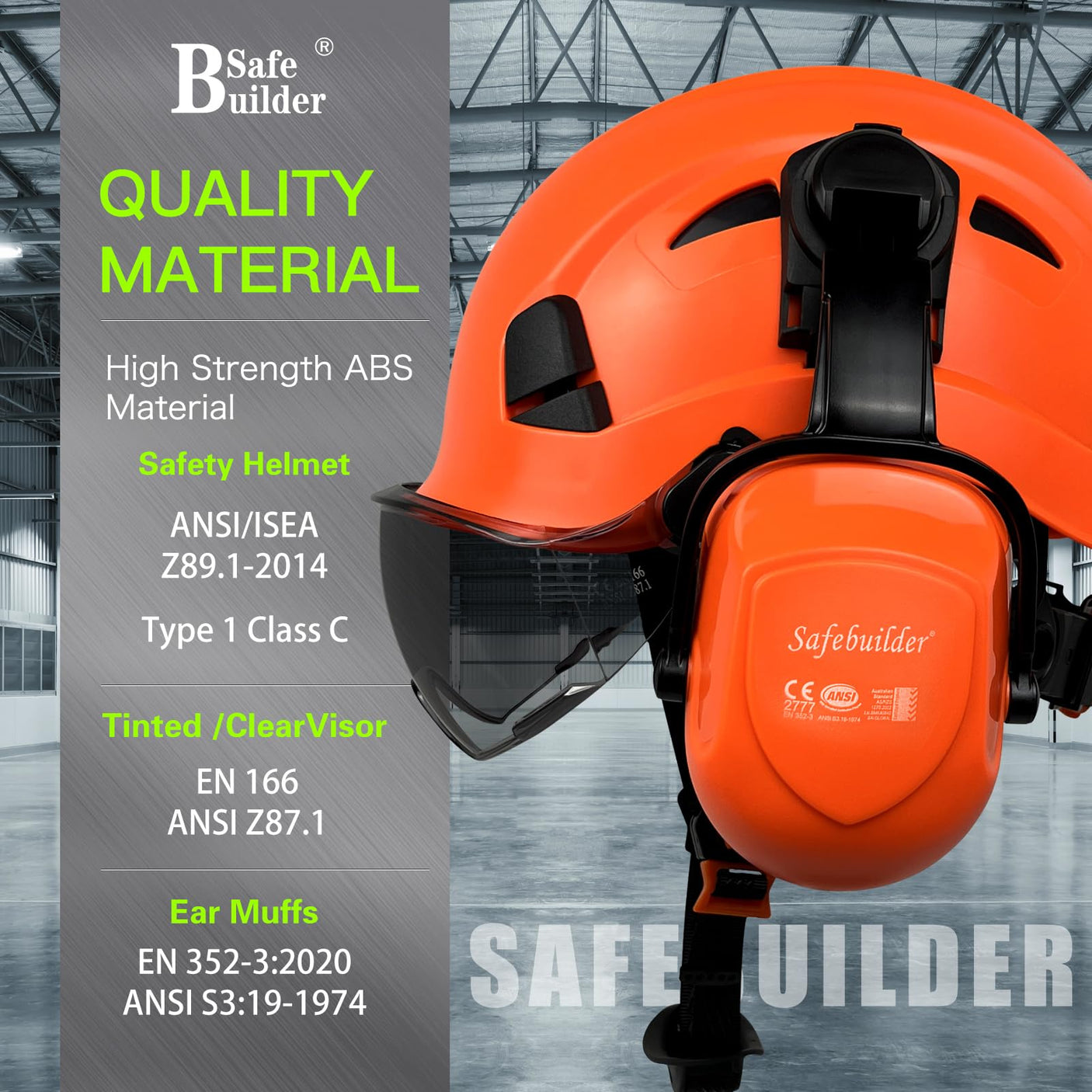 Industrial Safety Helmet with Visor Ear Muffs Hard Hat with Visor Vented Hardhats Construction Work Head Protection ANSI