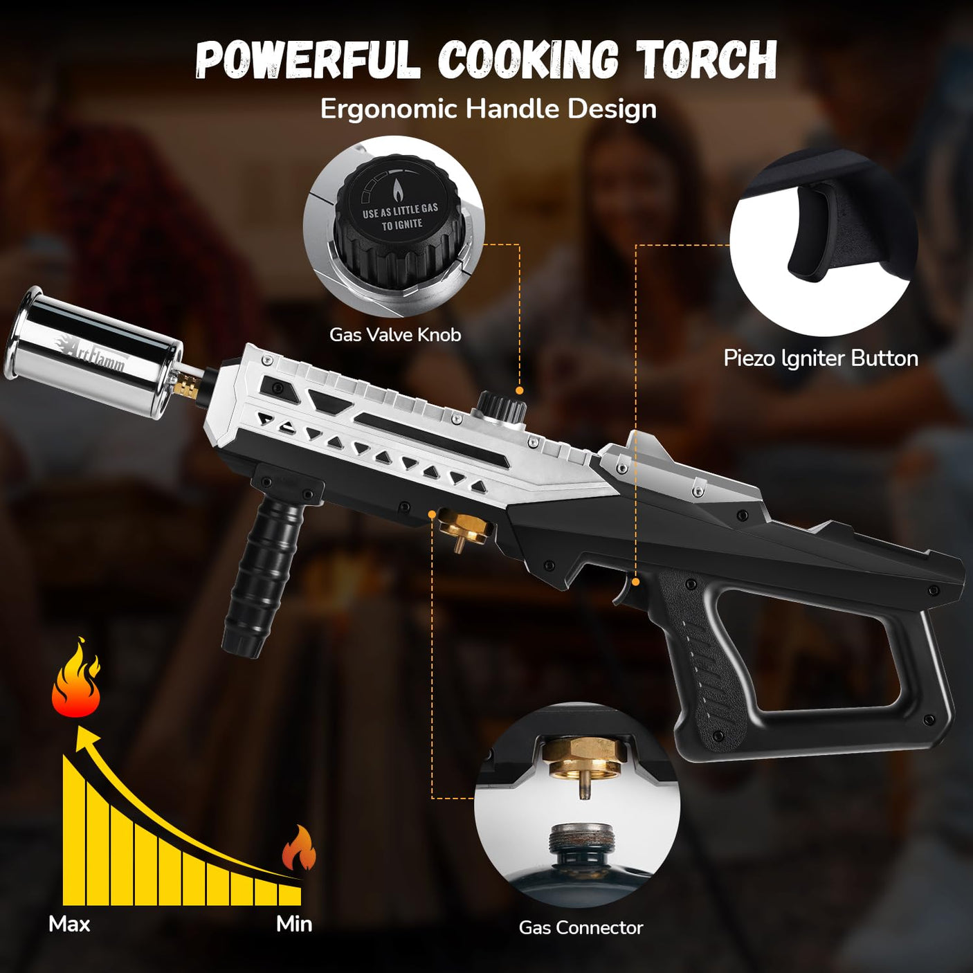 Powerful Grill Torch Gun | Propane Torch Gun, Adjustable Flamethrower | Blowtorch for BBQ, Camping, Charcoal Lighter & Fire Starter, 800,000BTU