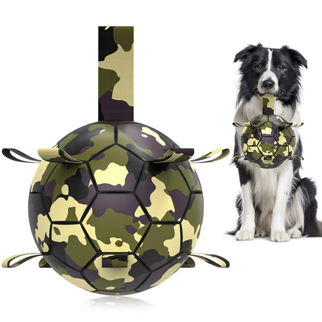 QDAN Premium Dog Toys Balls, Dog Soccer Ball with Straps, Dog Birthday Gifts, Herding Ball, Durable Balls for Small Medium Pet, Puppy Outdoor Toy, Pet Training Soccer Ball, World Cup Soccer (6 Inch)