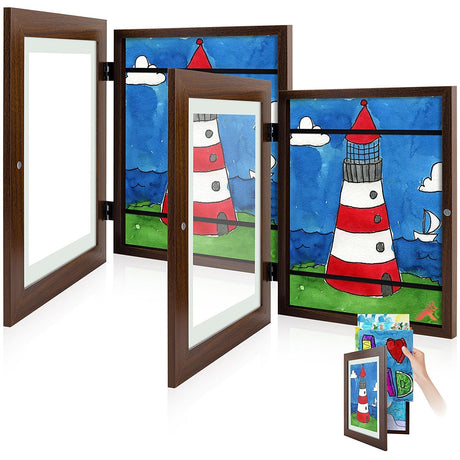 Golden State Art, 10x12.5 Kids Art Frames, Front-Opening Picture Frame Great for Kids Drawings, Artworks, Children Art Projects, Schoolwork, Home or Office (Walnut Set of 2)
