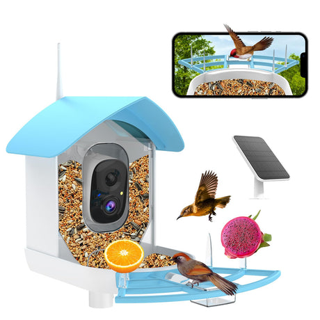 Bird Feeder with Camera,AI Identify Birds Species,Smart Birds Camera with Solar Powered,Auto Record 2K Birds Video in Backyard,Instant Notifications,Ideal Gifts for Family and Bird Lovers,Navy Blue