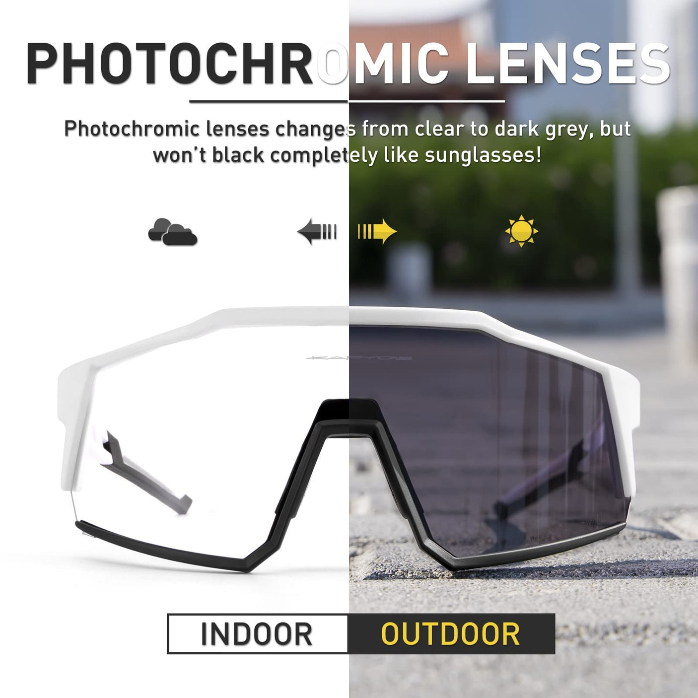 KAPVOE Photochromic Cycling Glasses MTB Clear Mountain Bike Transition Bicycle Sunglasses for Men Women - K9022
