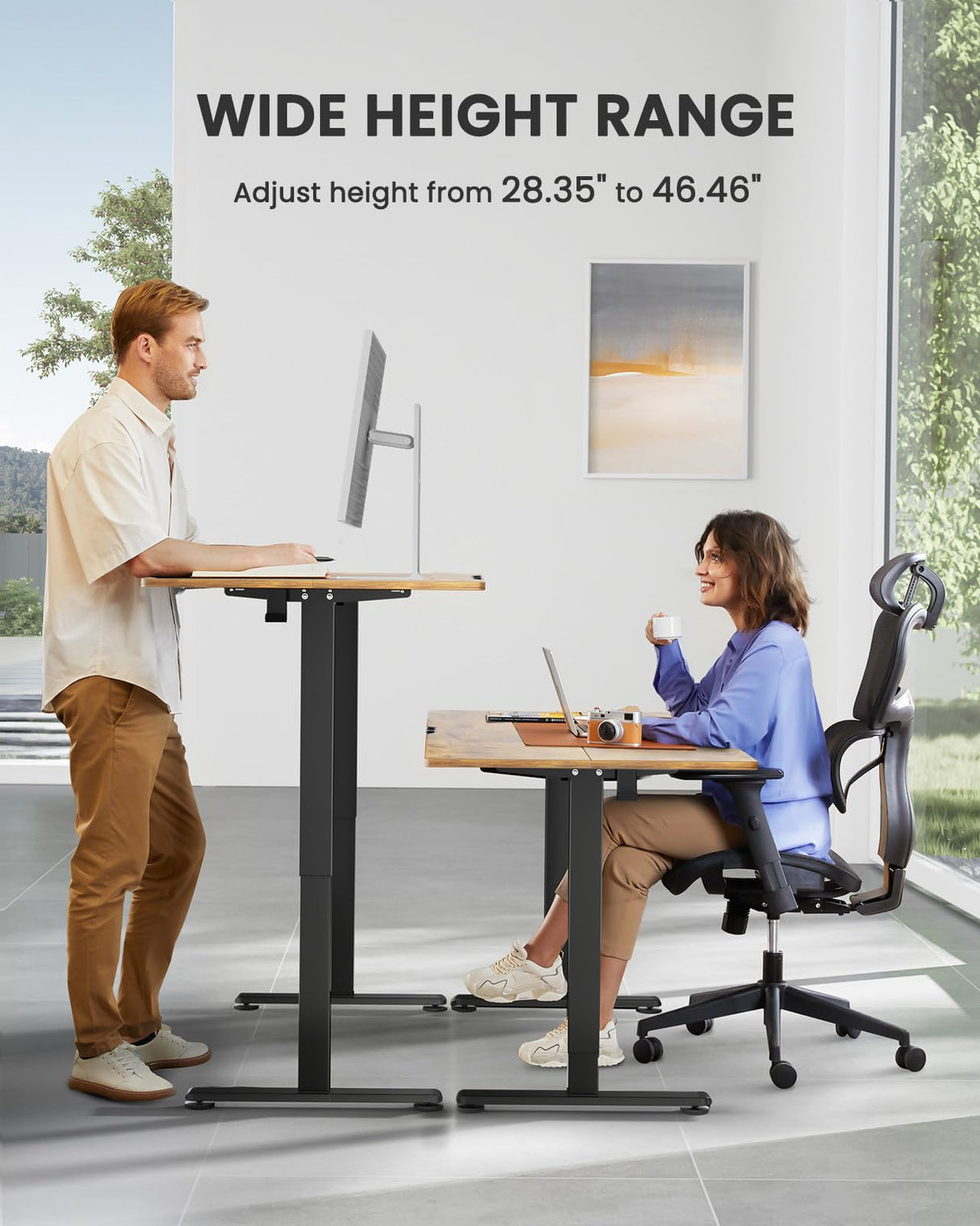ErGear Height Adjustable Electric Standing Desk, 55 x 28 Inches Sit Stand up Desk, Large Memory Computer Home Office Desk with Two-Piece Desktop (Black)