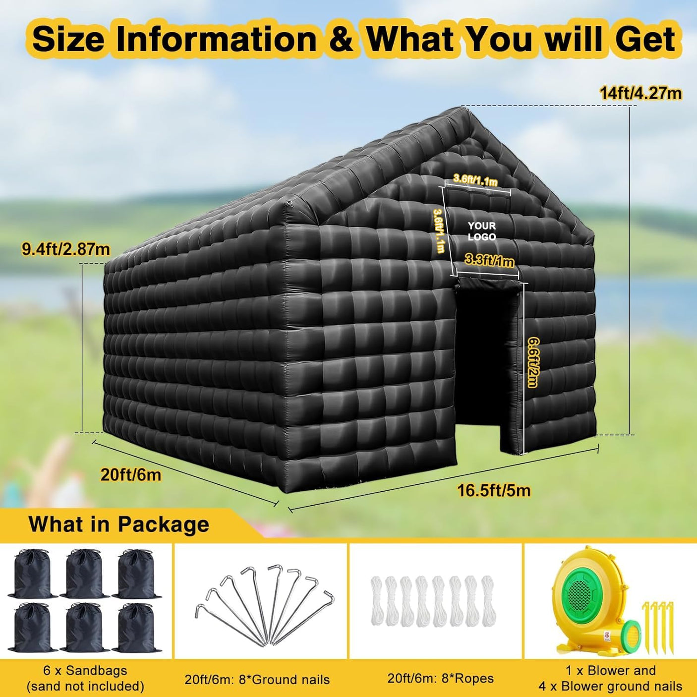 CZGBRO Inflatable Nightclub, 20x16.5x14FT Disco Air Cube Tent, Inflatable Night Club Square Gazebo Event Room Tent House for Event Exhibition Wedding Business/Private Use(White)