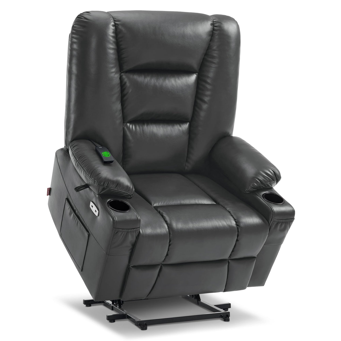 MCombo Power Lift Recliner Chair for Elderly, Lift Chair with Heat and Massage, USB Ports, Cup Holders, Faux Leather 7519 (Medium, Dark Brown)