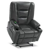 MCombo Power Lift Recliner Chair for Elderly, Lift Chair with Heat and Massage, USB Ports, Cup Holders, Faux Leather 7519 (Medium, Dark Brown)