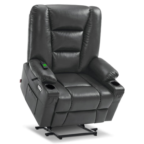 MCombo Power Lift Recliner Chair for Elderly, Lift Chair with Heat and Massage, USB Ports, Cup Holders, Faux Leather 7519 (Medium, Dark Brown)