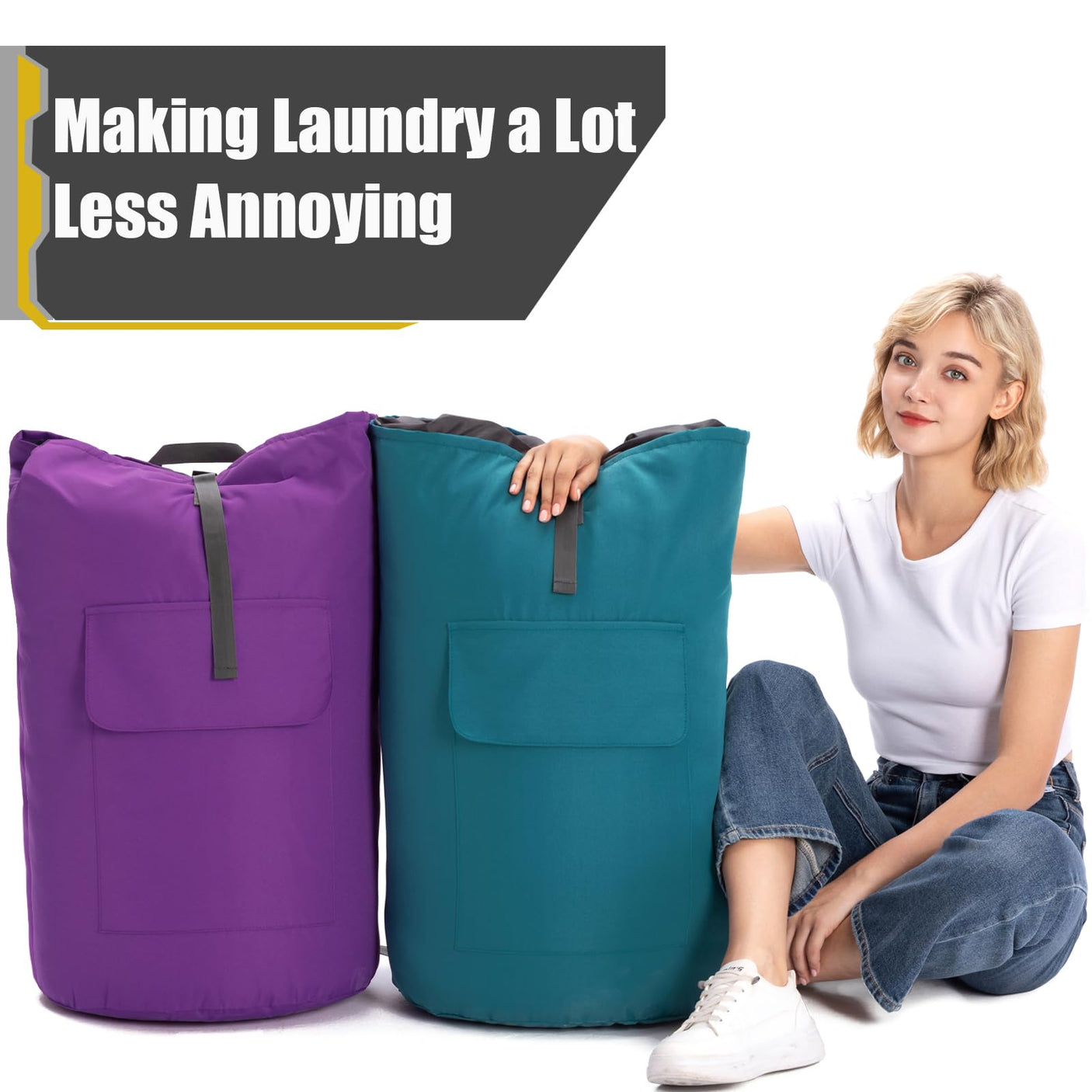 Laundry Bag Backpack Extra Large, 115L Laundry Backpack with Padded Shoulder Strap, Sturdy Travel Laundry Bags, Hanging Laundry Bag for College Dorm, Apartment, Clothes Hamper Bag for Laundromat