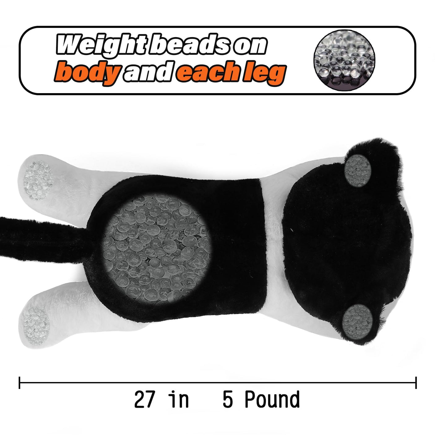 5 lbs, 24 inches Panda Weighted Stuffed Animals, Cuddly Weighted Panda Plush Pillow Giant Plushie Ideal Gift for Adults & Kids