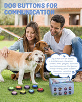 Dog Buttons for Communication, 8 Pcs Dog Talking Button Set, 30s Recordable Voice Pet Buzzer Training Buttons, Speaking Button for Dogs with Waterproof Anti-Slip Dog Button Mat and 48 Scene Stickers