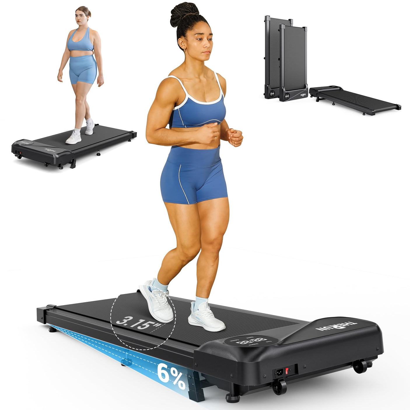 THERUN Walking Pad Treadmill Under Desk, Portable Mini Treadmill for Home/Office, Walking Pad Machine with 2.5HP and 265 lbs Weight Capacity Remote Control LED Display