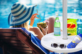 AMMSUN 13" Beach Umbrella Table Tray for Beach, Patio, Garden, Swimming Pool with Cup Holders, Snack Compartments Teal