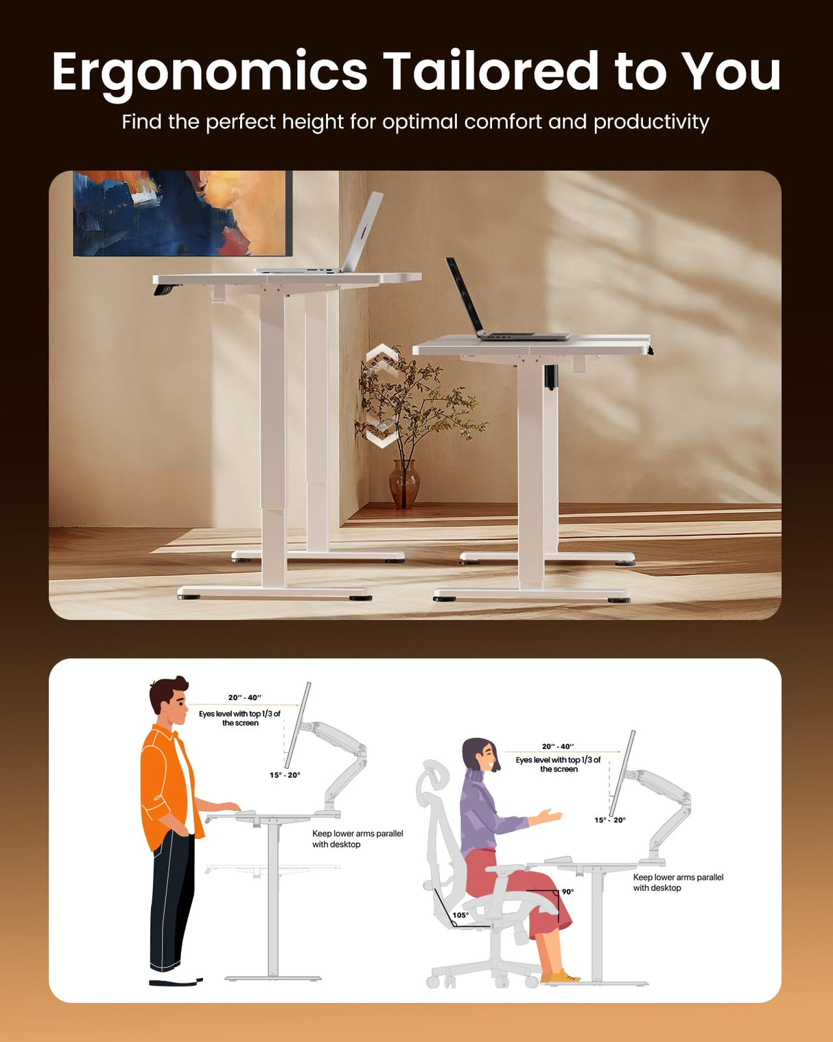 ErGear Height Adjustable Electric Standing Desk, 55 x 28 Inches Sit Stand up Desk, Large Memory Computer Home Office Desk with Two-Piece Desktop (Black)