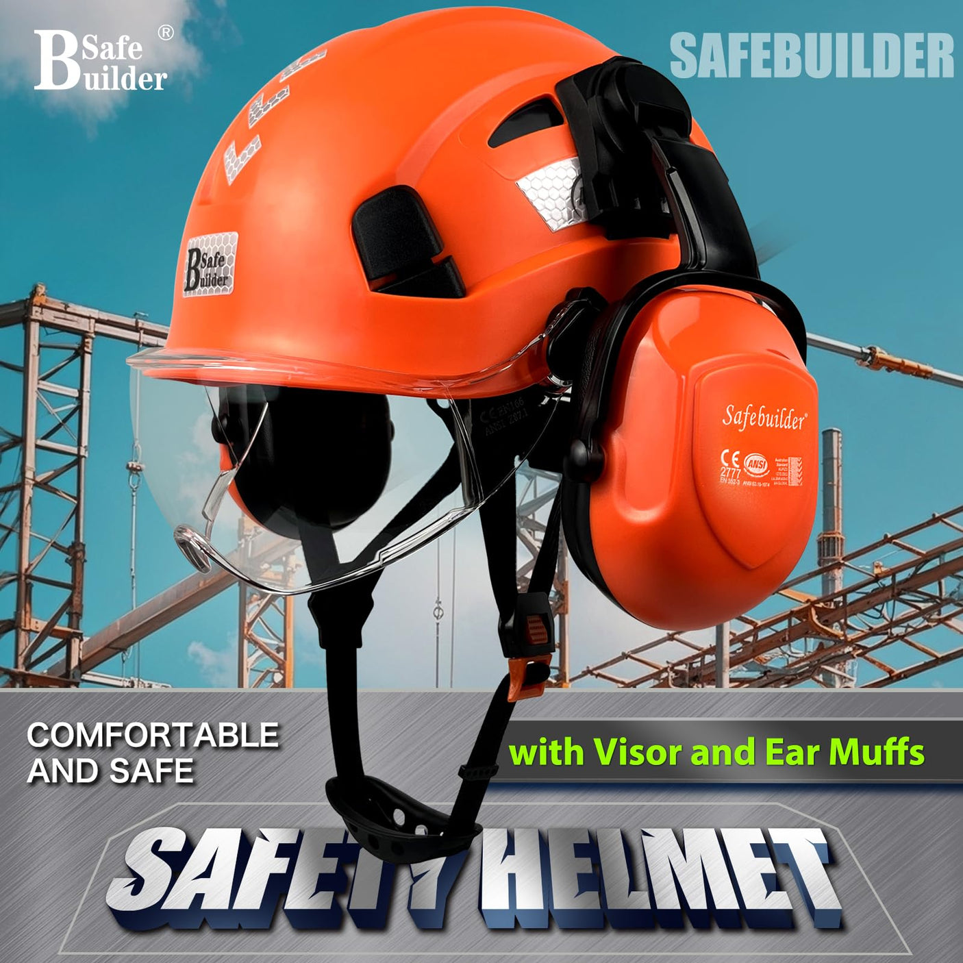 Industrial Safety Helmet with Visor Ear Muffs Hard Hat with Visor Vented Hardhats Construction Work Head Protection ANSI