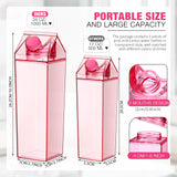 Remerry 3 Pcs Milk Carton Water Bottle Square Plastic Coffee Portable Reusable Milk Carton Cup Leakproof Juice Bottle