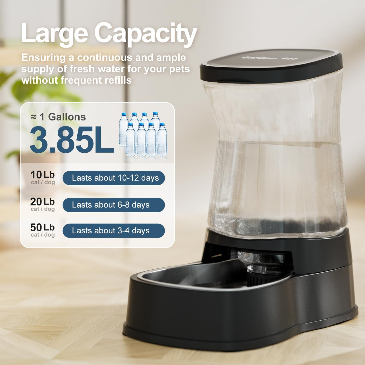 Gardner Pet Automatic Dog Water Dispenser Gravity Stainless Steel Water Waterer Feeder, 100% BPA-Free Large Capacity Water Feeding Bowls for Medium & Large-Sized Dogs Cats Other Pets -(1 Gallon)