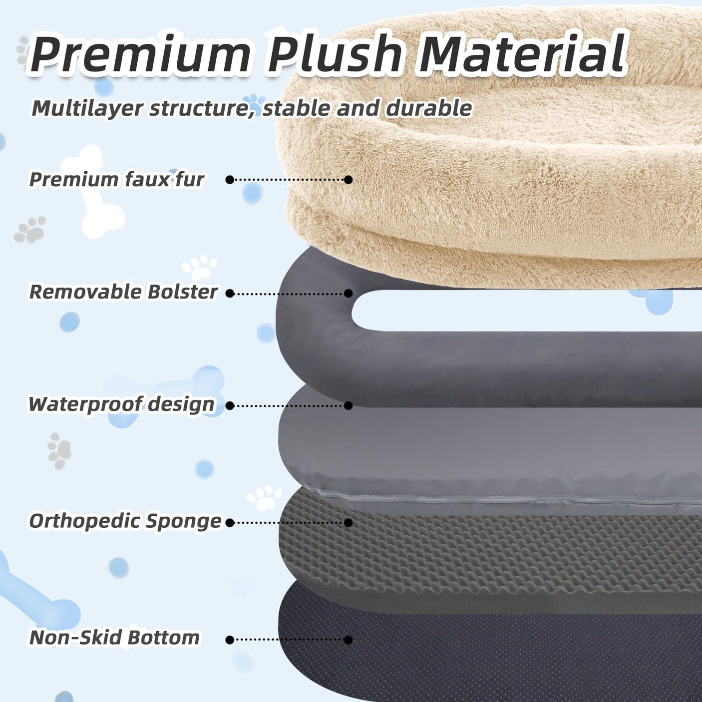 Human Dog Bed, Large Dog Beds for Humans Size Fits You and Pets, Washable Faux Fur Orthopedic Human Pet Bed for People Doze Off, Napping, Present Pillow, Blanket, Strap - Khaki