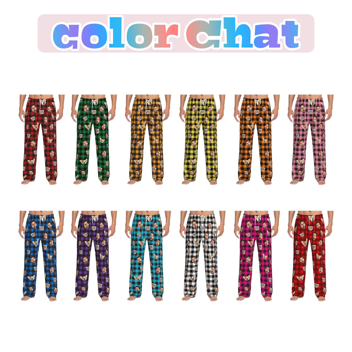 Custom Pajamas Pants Plaid Personalized Funny PJ Pant Design with Face Pajama for Men Women Dog Pet