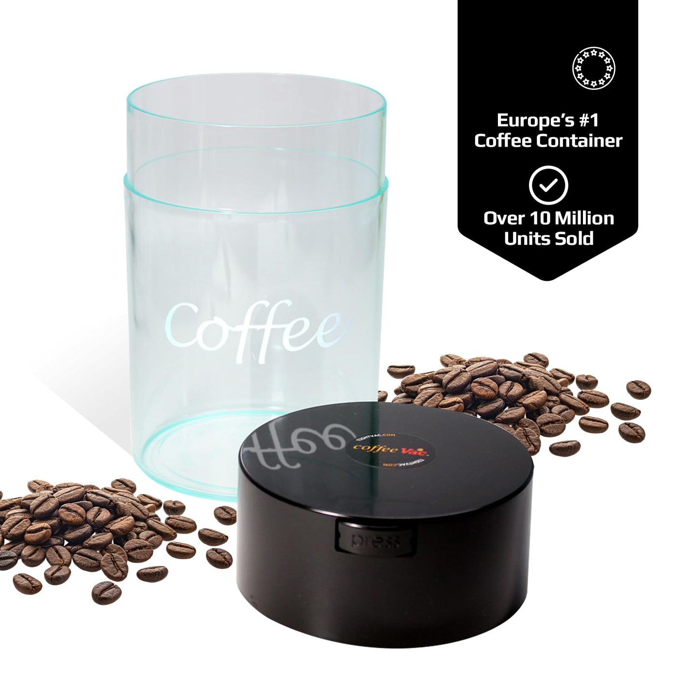 1LB Patented Airtight Multi-use Vacuum Works as Smell Proof Ground Coffee Bean Containers. Black Cap and Body, 1.85-Liter/1.6-Quart