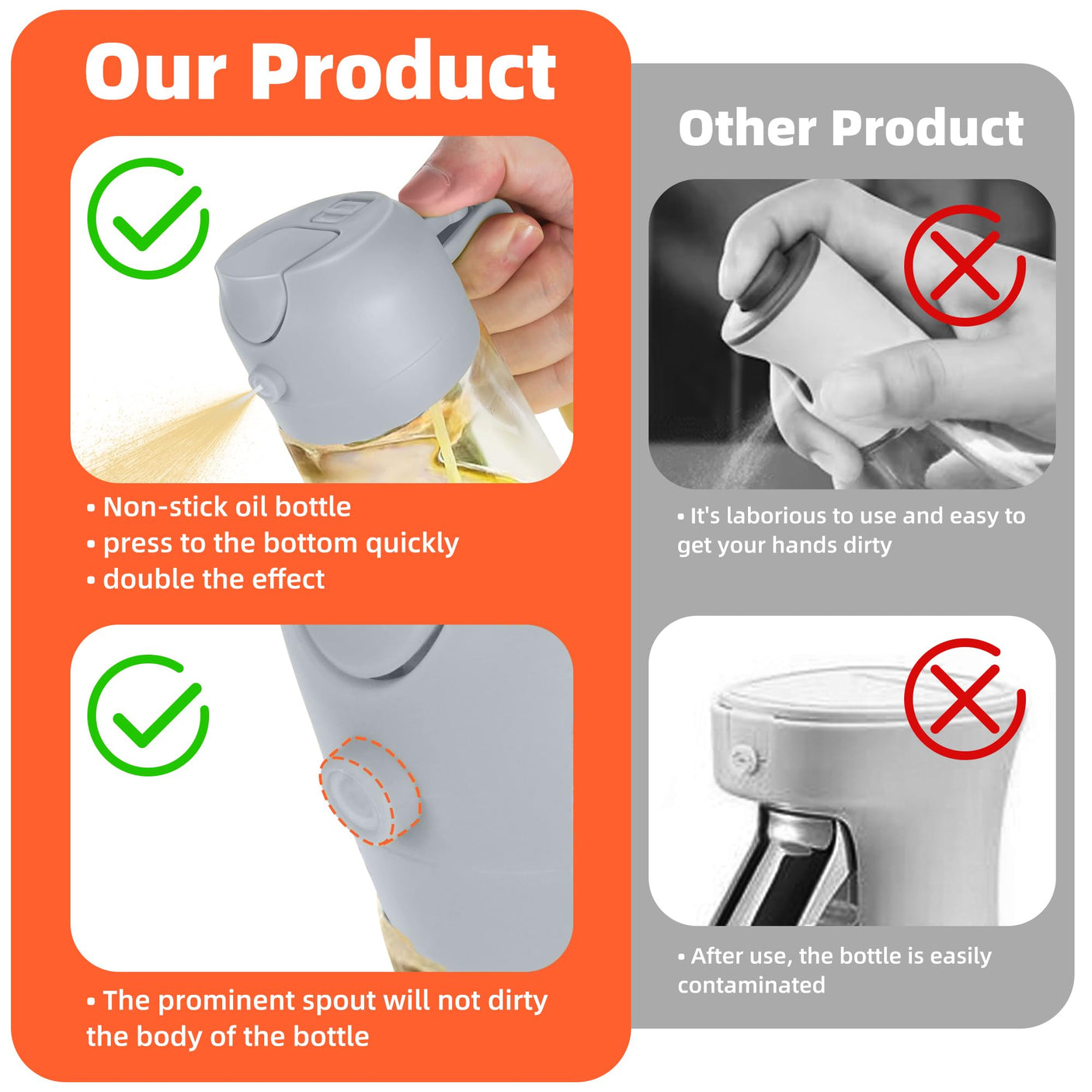 TrendPlain 16oz/470ml Glass Olive Oil Sprayer for Cooking - 2 in 1 Olive Oil Dispenser for Kitchen Gadgets, Air Fryer, Salad, and BBQ - Navy