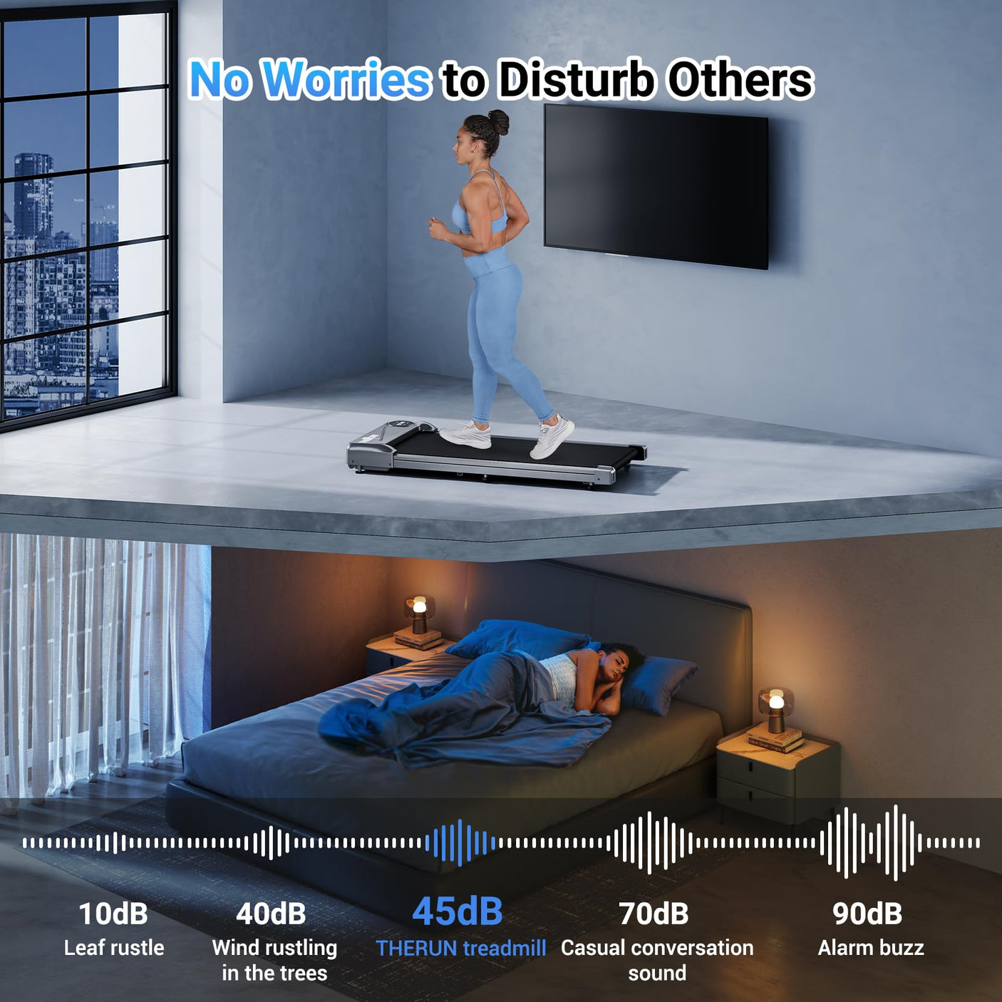 THERUN Walking Pad Treadmill Under Desk, Portable Mini Treadmill for Home/Office, Walking Pad Machine with 2.5HP and 265 lbs Weight Capacity Remote Control LED Display