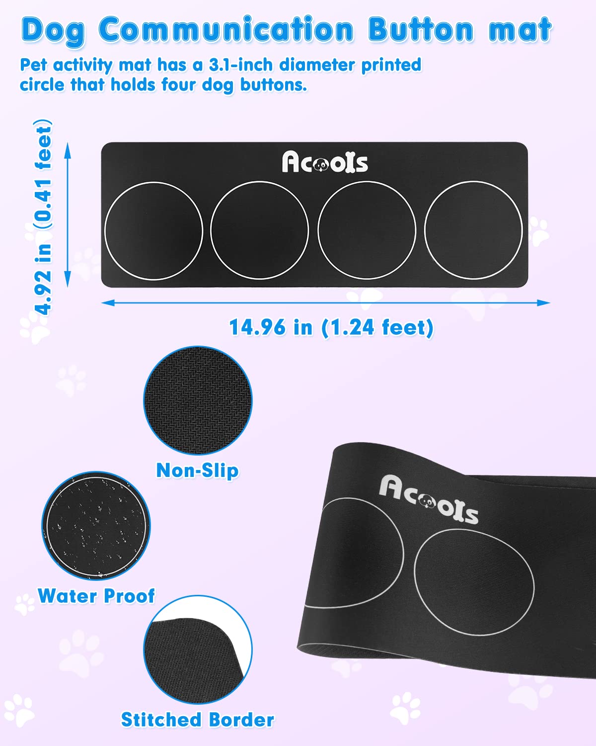 Dog Buttons for Communication, 8 Pcs Dog Talking Button Set, 30s Recordable Voice Pet Buzzer Training Buttons, Speaking Button for Dogs with Waterproof Anti-Slip Dog Button Mat and 48 Scene Stickers