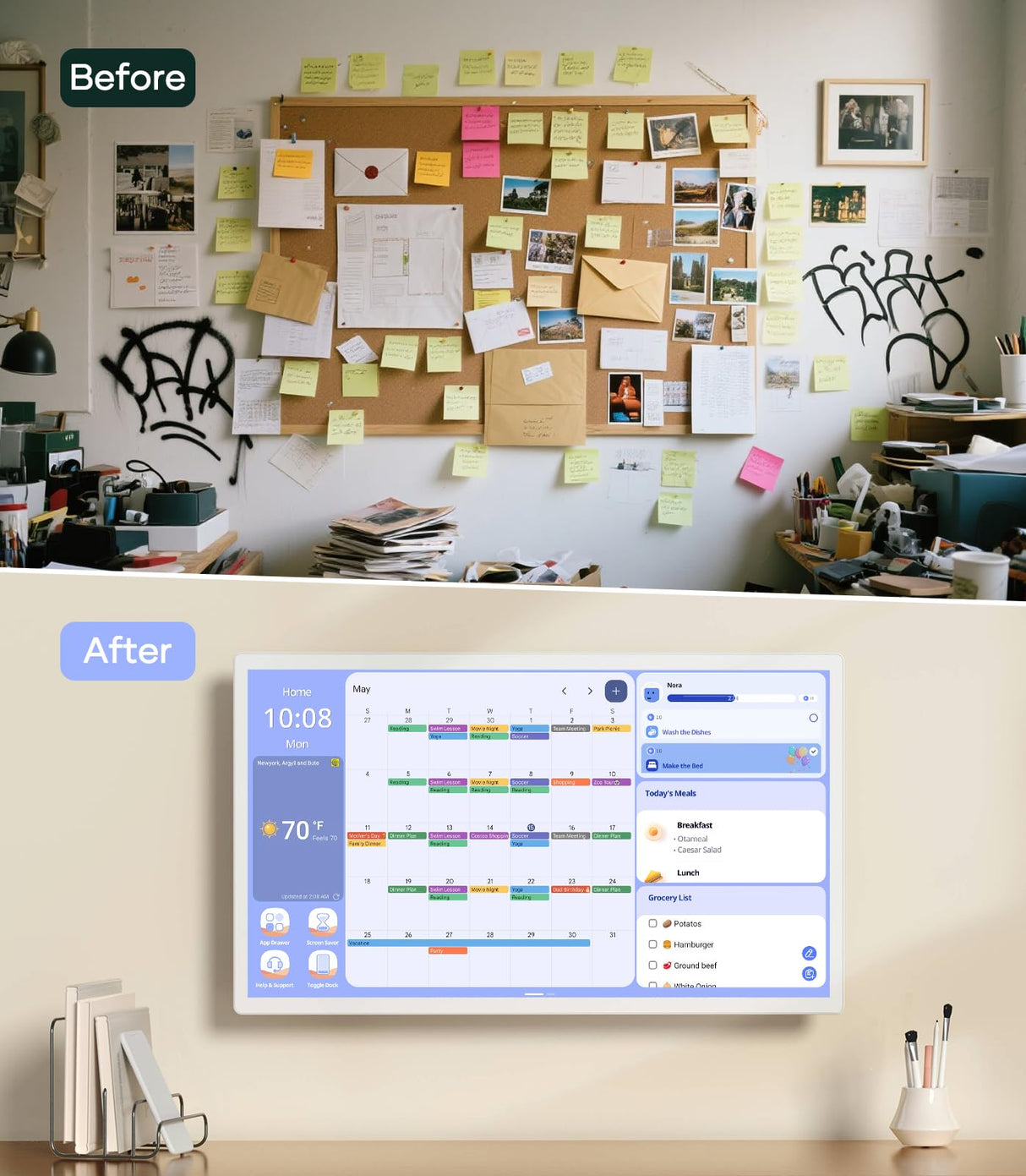 Cozyla 32 Inch Digital Calendar Wall Touch Screen Chore Chart To Do List Notepad Electronic Smart Calendar Digital for Family Meal Planner Support All App Via App Store Android Tablet Wall Mount Black