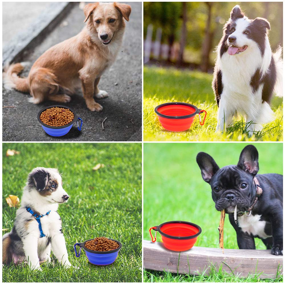 Dog Bowl Pet Collapsible Bowls, 2 Pack for Cats Dogs, Portable Pet Feeding Watering Dish for Walking Parking Traveling with 2 Carabiners (Small, Blue+Green)