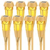 Flickering Flames Solar Powered Lights - Upgraded Solar Torches Waterproof Outdoor Decorative Lighting Auto On/Off, Handmade Bamboo Finish, 2-Pack