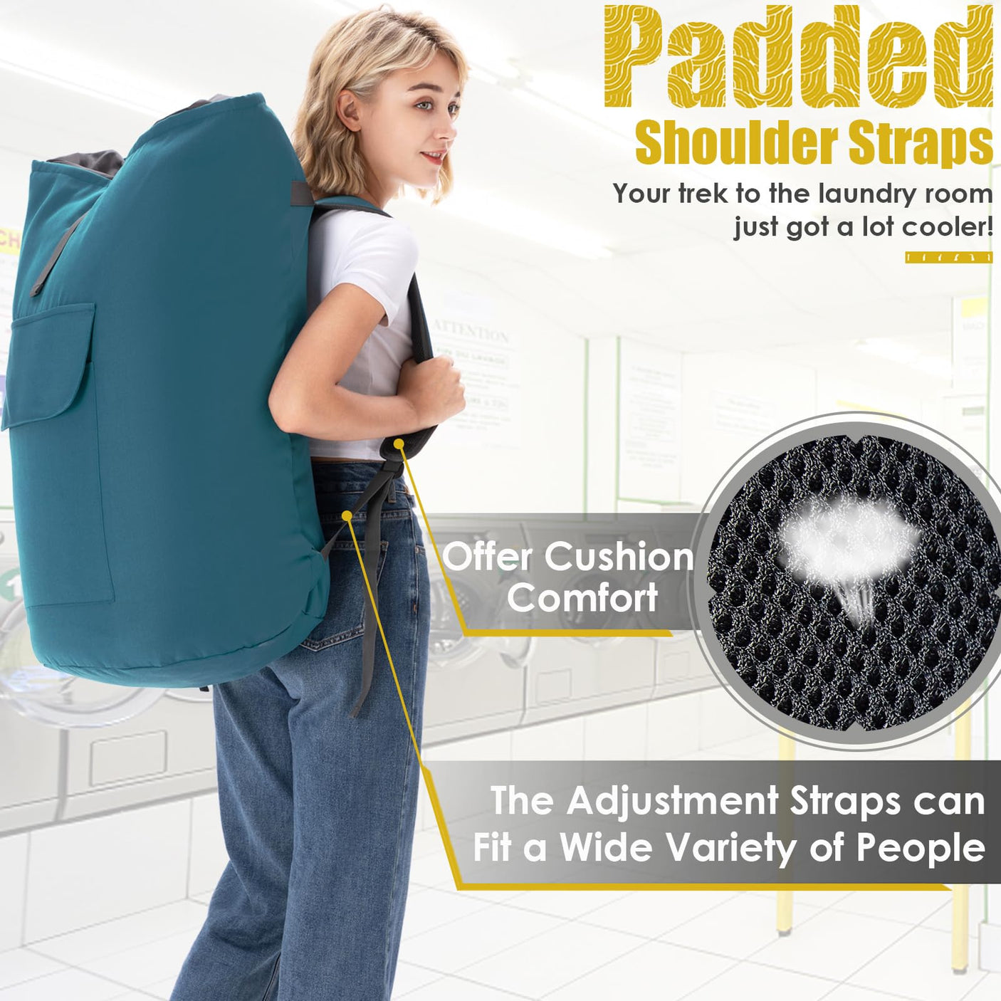 Laundry Bag Backpack Extra Large, 115L Laundry Backpack with Padded Shoulder Strap, Sturdy Travel Laundry Bags, Hanging Laundry Bag for College Dorm, Apartment, Clothes Hamper Bag for Laundromat