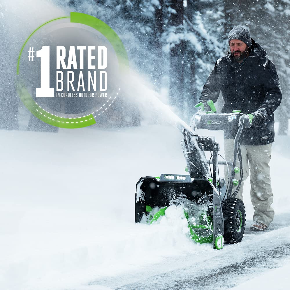 EGO Power+ SNT2112 21-Inch 56-Volt Lithium-Ion Cordless Snow Blower with Steel Auger - (2) 5.0Ah Batteries and Dual Port Charger Included, Black