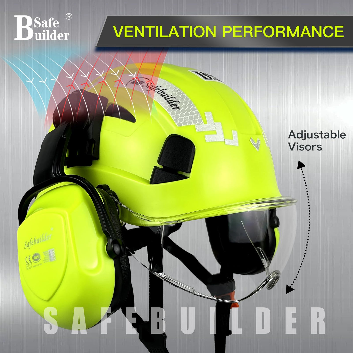 Industrial Safety Helmet with Visor Ear Muffs Hard Hat with Visor Vented Hardhats Construction Work Head Protection ANSI