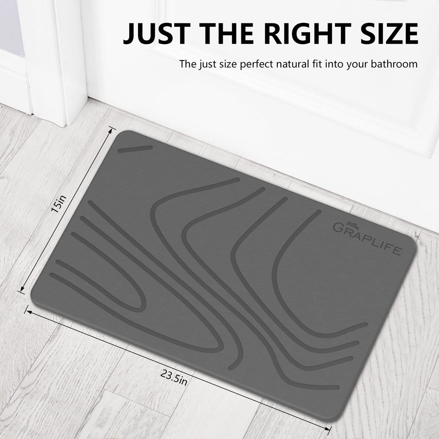 Stone Bath Mat, Diatomaceous Earth Shower Mat, Non-Slip Super Absorbent Quick Drying Bathroom Floor Mat, Natural, Easy to Clean (23.6 x 15.35 Darkgrey)