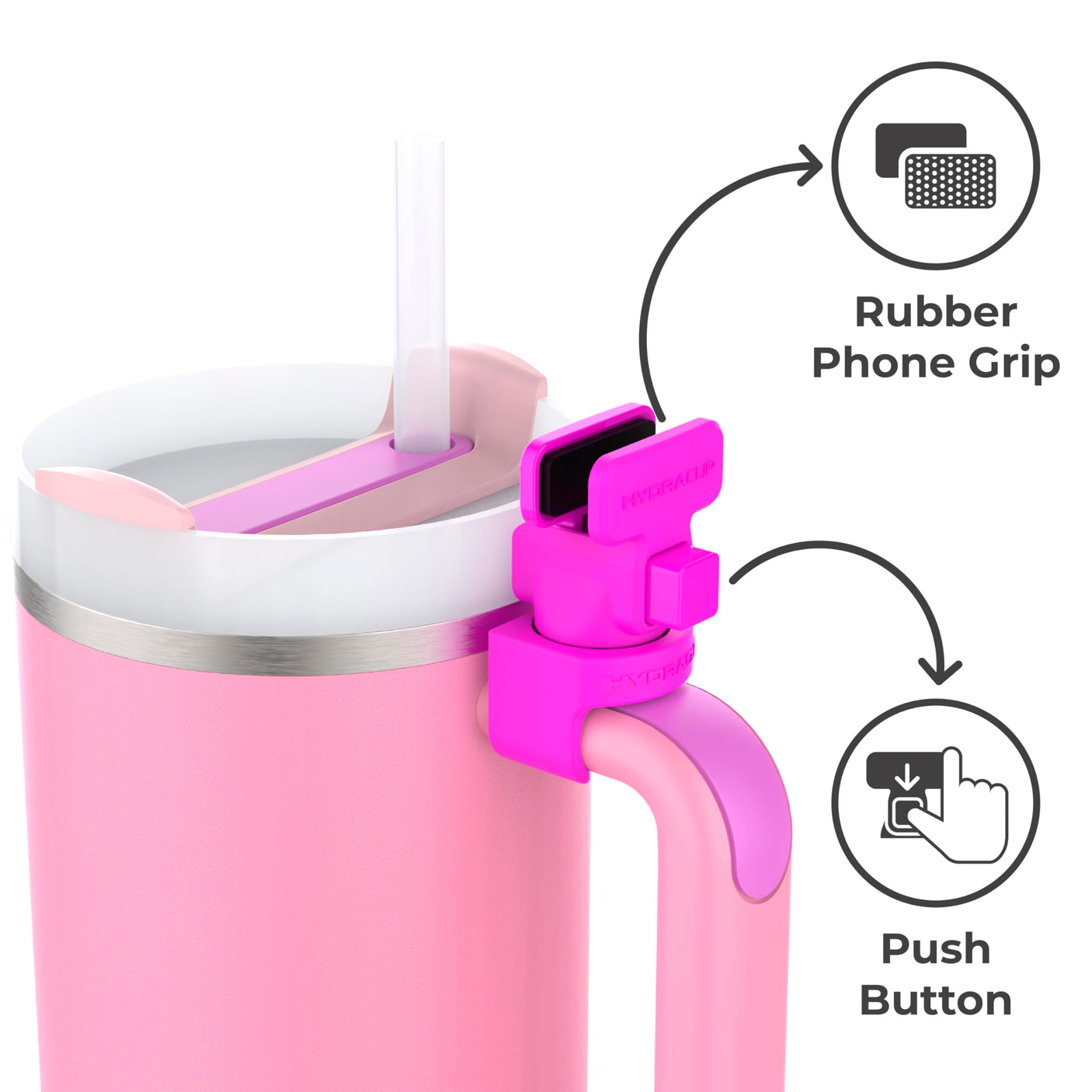 HydraClip Phone Attachment - Watch, Carry, Record, & Stay Organized, Use as Phone Stand or Tripod, Hands Free Detachable, Stanley Cup Accessories, Spring Loaded Secure Grip (Black)