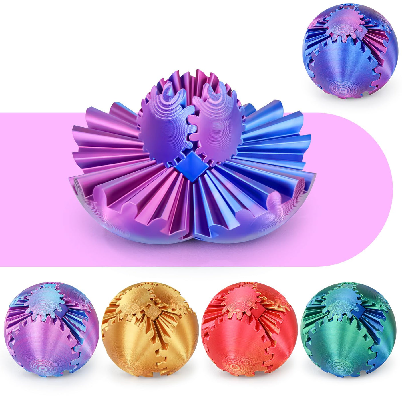 Gear Ball 3D Printed Cube Fidget Toy,Gear Sphere Fidget Toys,Sensory Toys for Stress and Anxiety Relief, Desk Toy Fidget Spinners,Stocking Stuffers for Adults & Kids Gift(Blue Green, 3.1 Inch)