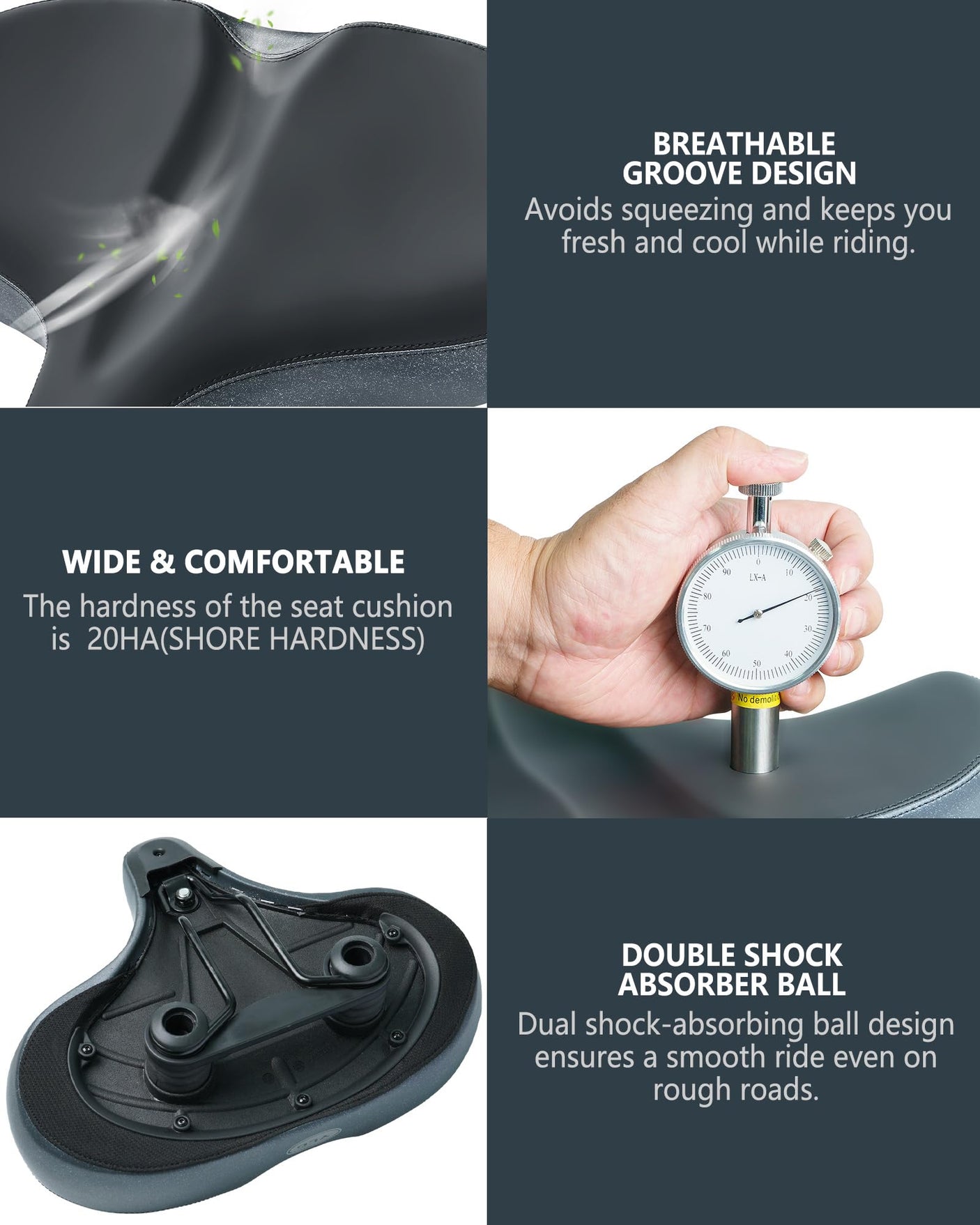 YLG Oversized Comfort Bike Seat Comfortable Replacement Bike Saddle Memory Foam Soft Bike Saddle Waterproof Universal Fit Bicycle Seat for Women Men