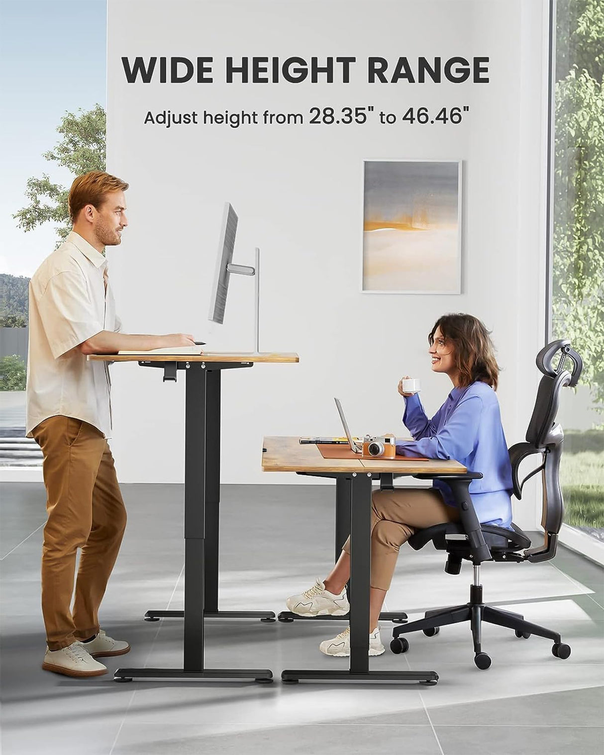 ErGear Height Adjustable Electric Standing Desk, 55 x 28 Inches Sit Stand up Desk, Large Memory Computer Home Office Desk with Two-Piece Desktop (Black)