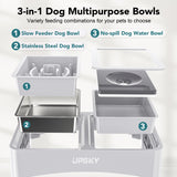 UPSKY 2-in-1 Elevated Dog Bowls Slow Feeder, 4 Height Adjustable Raised Bowls Stand, No Spill Dog Water Bowls, Anti-Slip Food and Water Bowl for Small Medium Dogs(Not Include Stainless Steel Bowl)