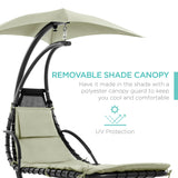 Best Choice Products Outdoor Hanging Curved Steel Chaise Lounge Chair Swing w/Built-in Pillow and Removable Canopy -Red