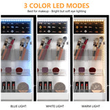 LVSOMT Wall/Door Hanging Mirror with Jewelry Storage, Lockable Jewelry Armoire Organizer with LED Lights, Mirror Jewelry Cabinet,Brown