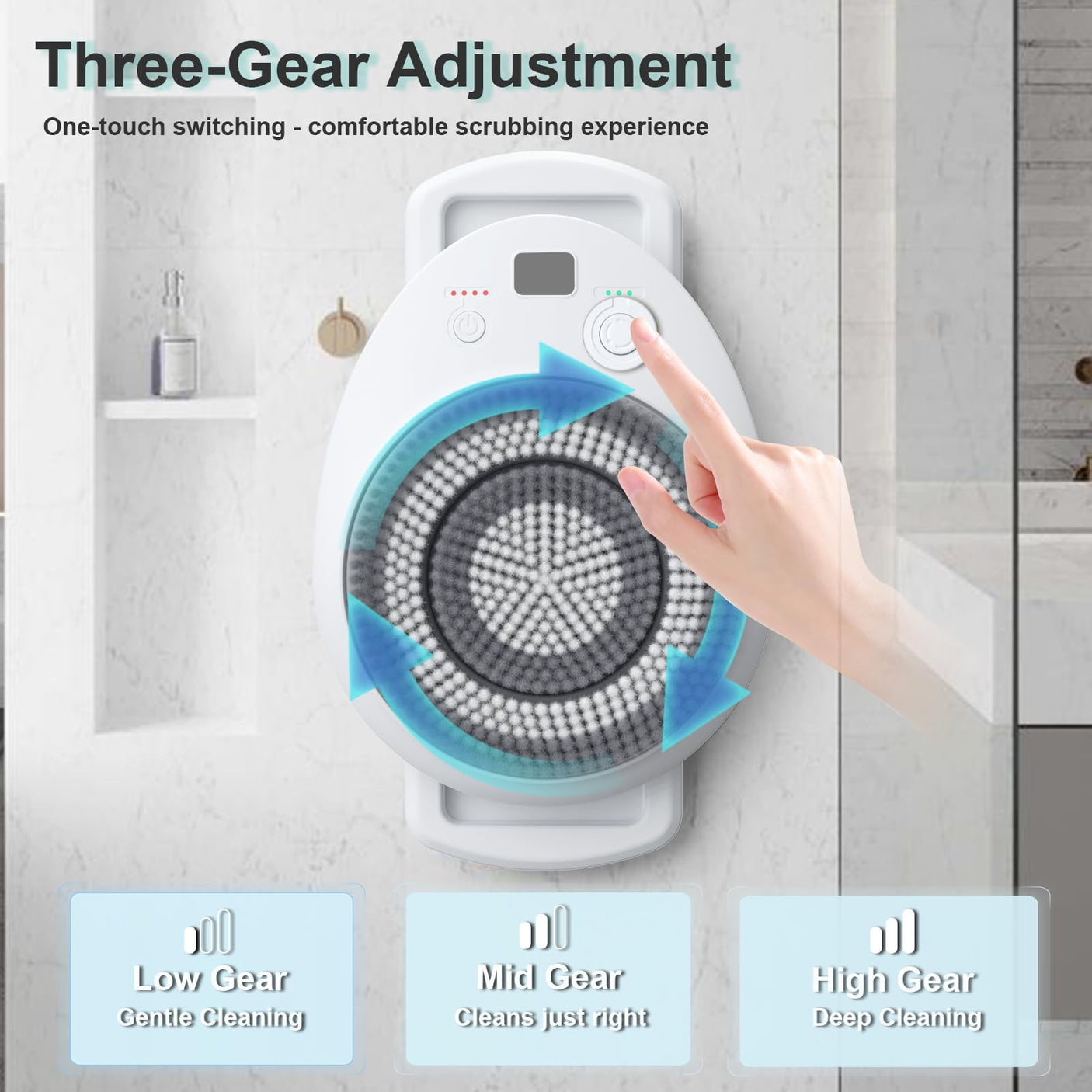 Electric Back Scrubber for Shower, Wall Mounted Electric Shower Back Scrubber, Dry Brushing Body Brush for Bathing, Cleansing, Exfoliating and Massaing, with 3 Spin Skin Bath Brush Heads