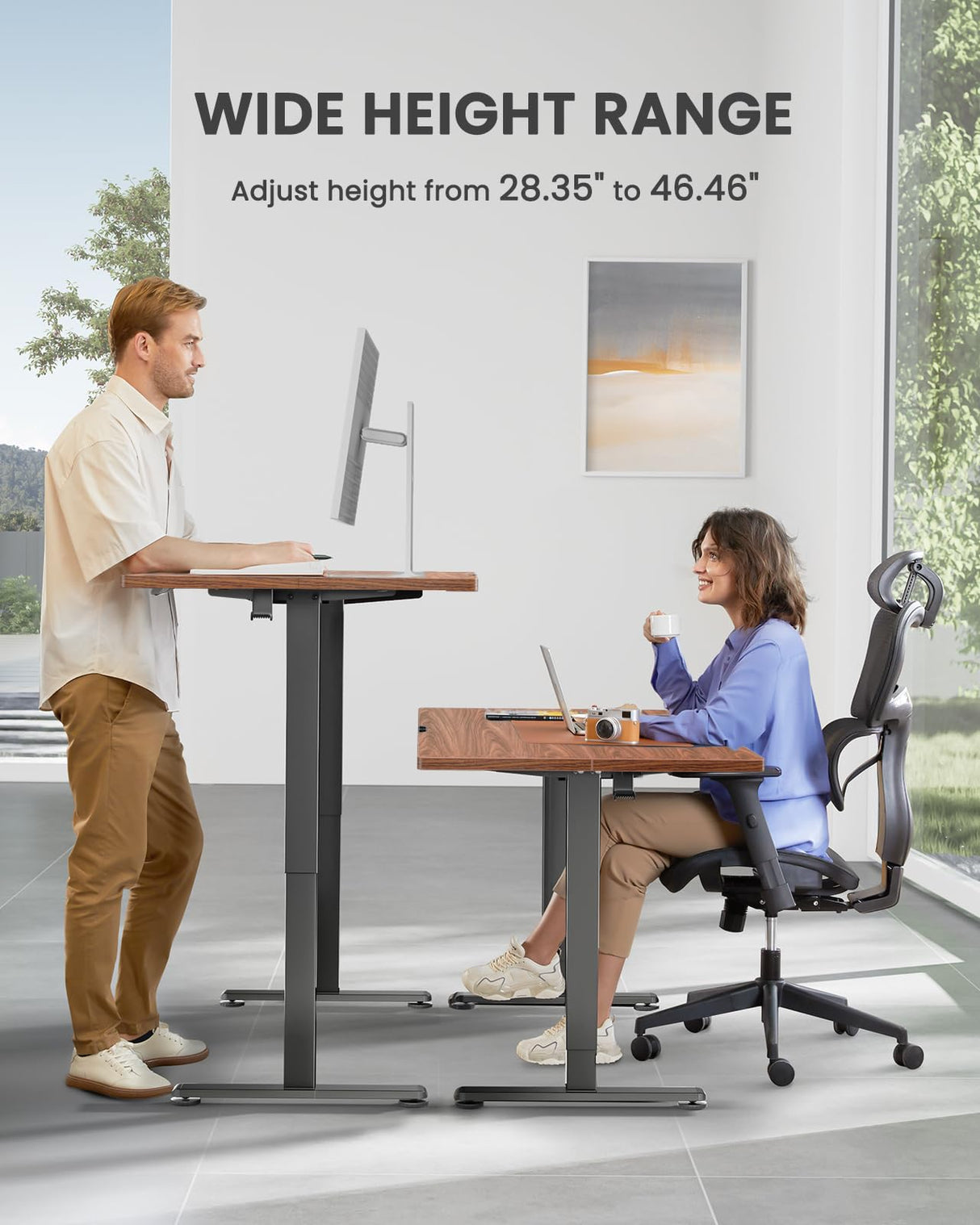 ErGear Height Adjustable Electric Standing Desk, 55 x 28 Inches Sit Stand up Desk, Large Memory Computer Home Office Desk with Two-Piece Desktop (Black)